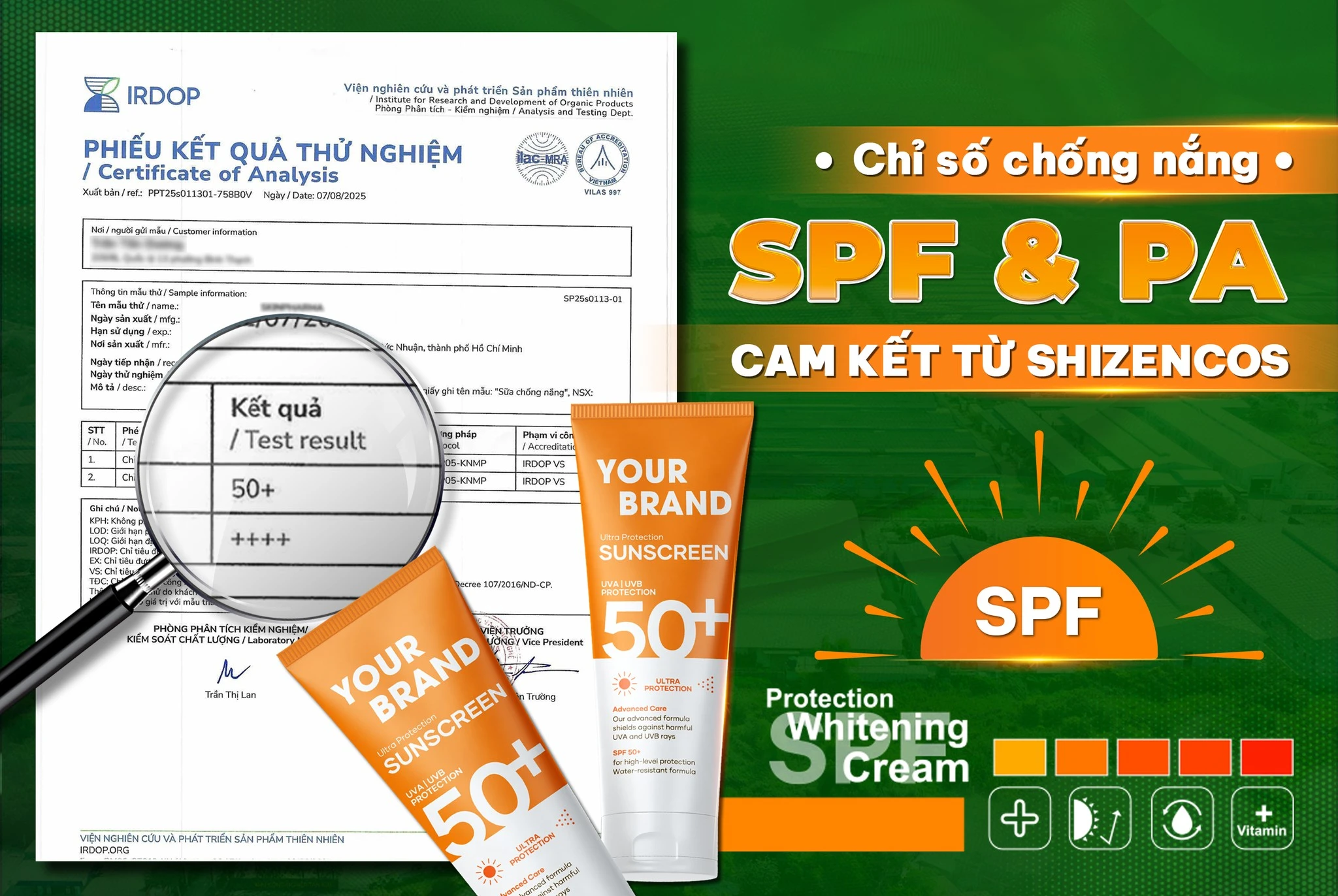 Sản phẩm Kem chống nắng được kiểm nghiệm đạt SPF 50+ của Shizencos